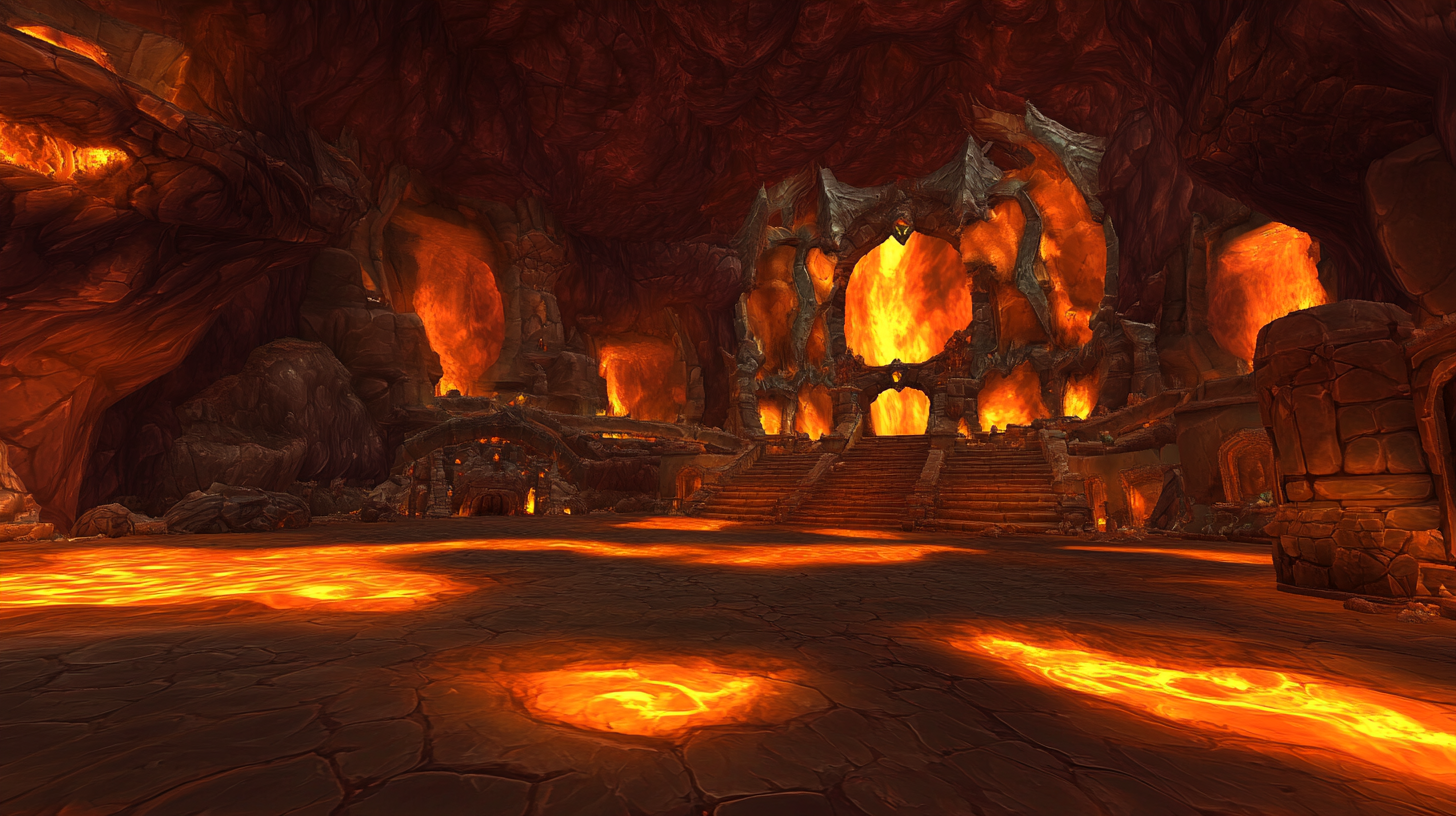 Exploring caves in Molten Core game world.