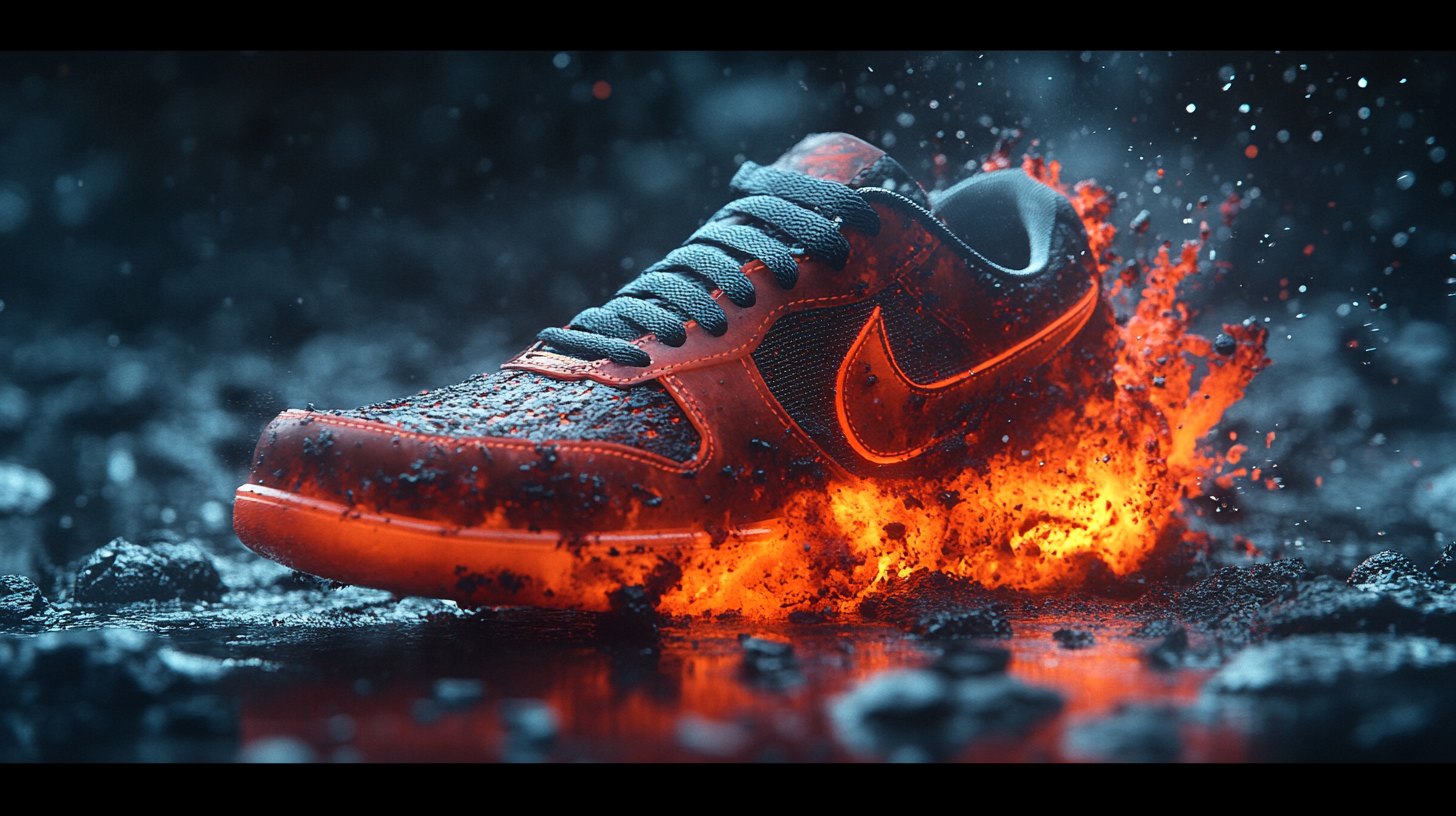 Explosive Nike Sneaker Product Photography: Magma and Volcanic Rock