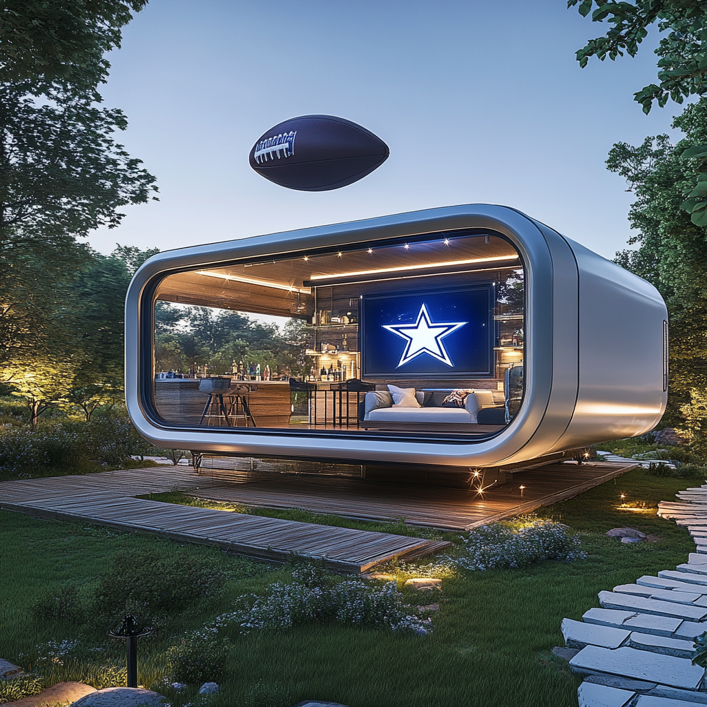 Extra large modern camper pods with Dallas Cowboy theme.