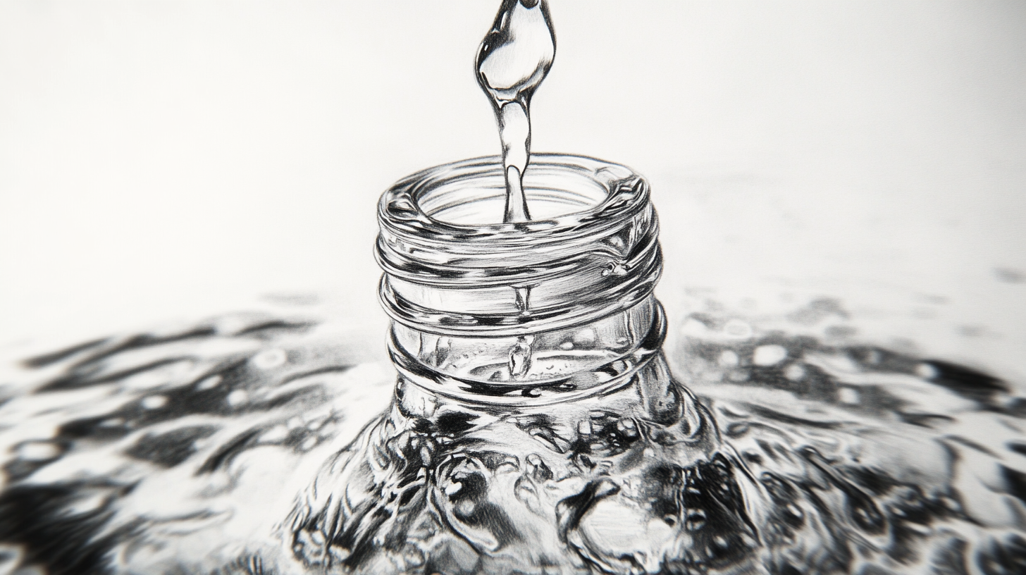 Extreme close up of water drop falling in bottle.