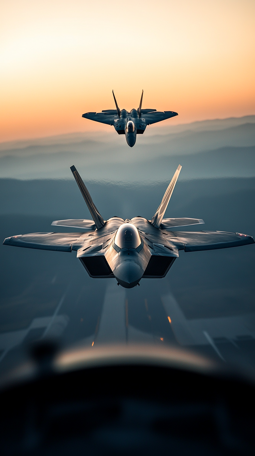 F-22 Raptor blends with horizon, F-15 pilots search.