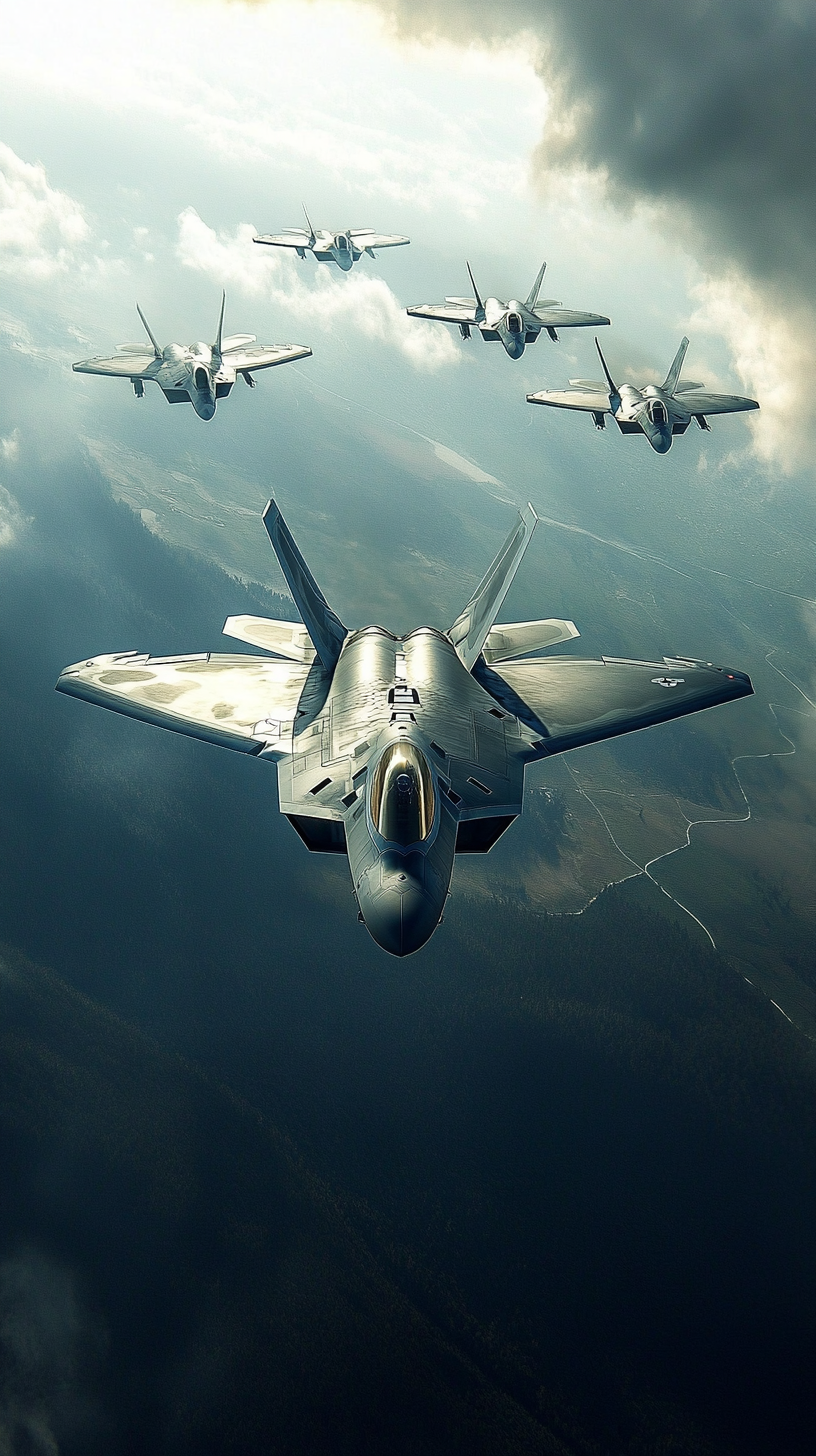 F-22 Raptor in stealth, F-15 Eagles unable to locate.