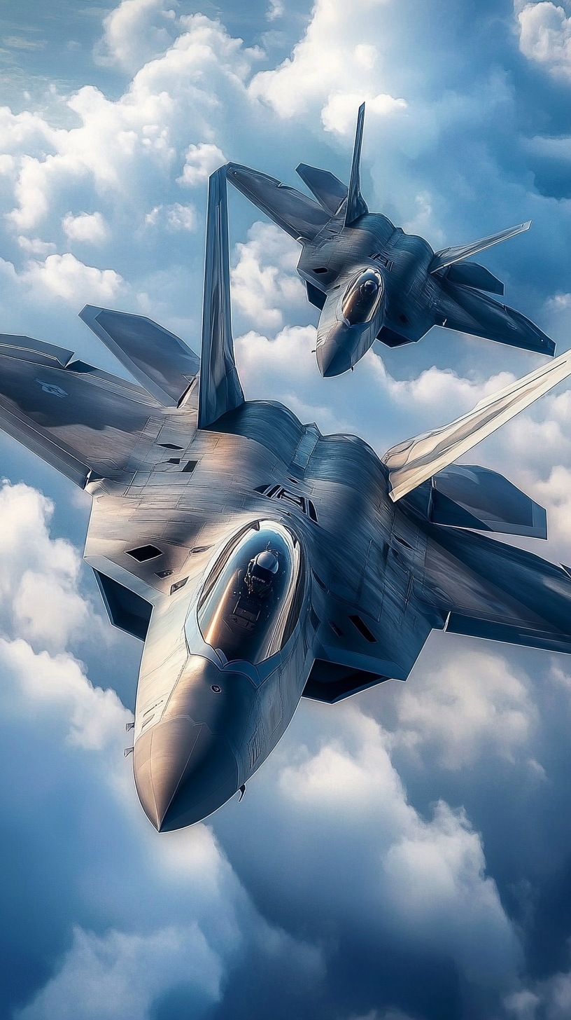 F-22 Raptor locks onto F-15 Eagle with radar.