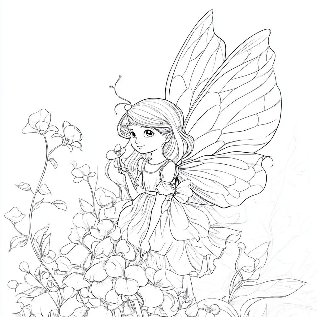 Fairy of Morning Sweet Pea Coloring Page