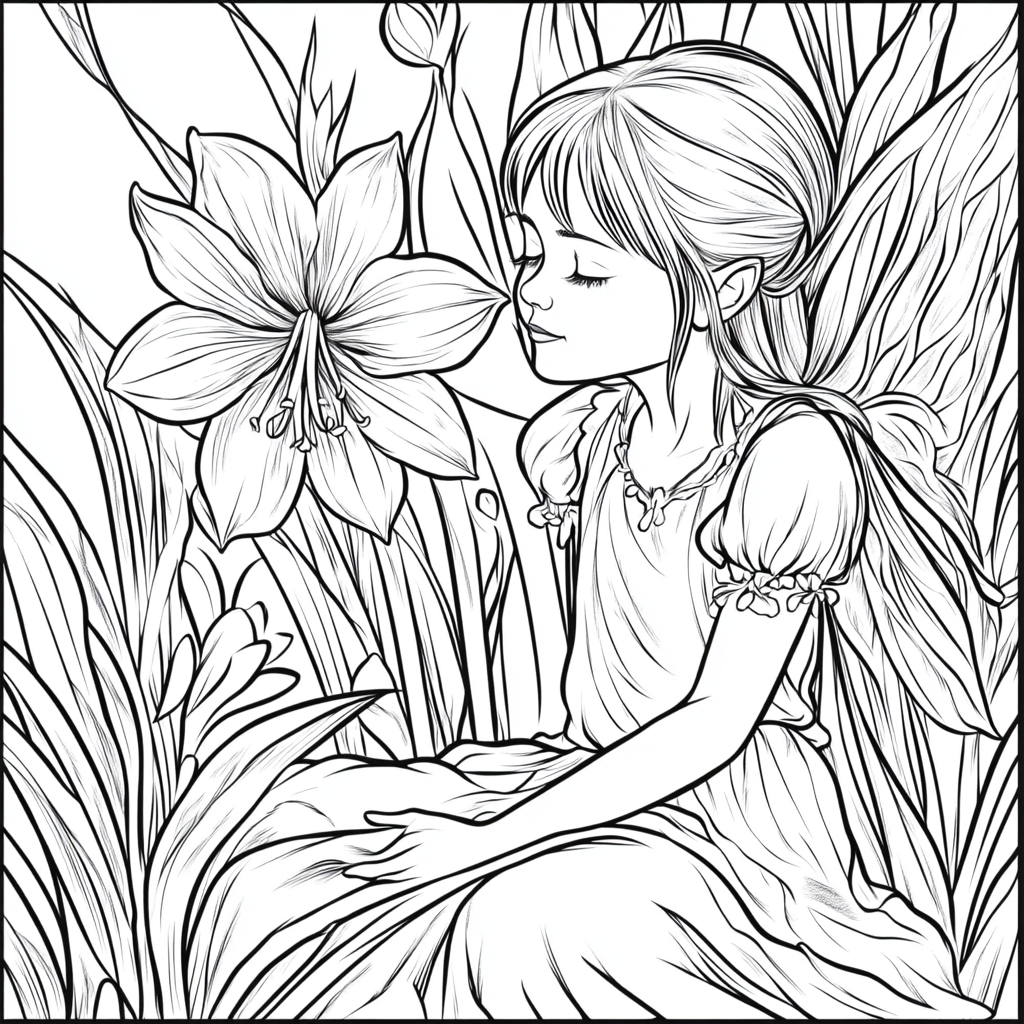 Fairy of the Amaryllis Flower Coloring Page