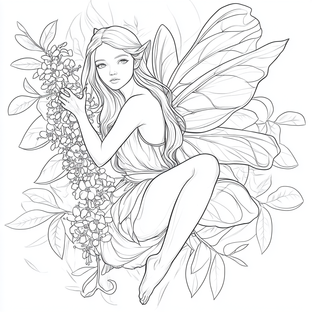 Fairy of the Honeysuckle - Cartoon Coloring Page