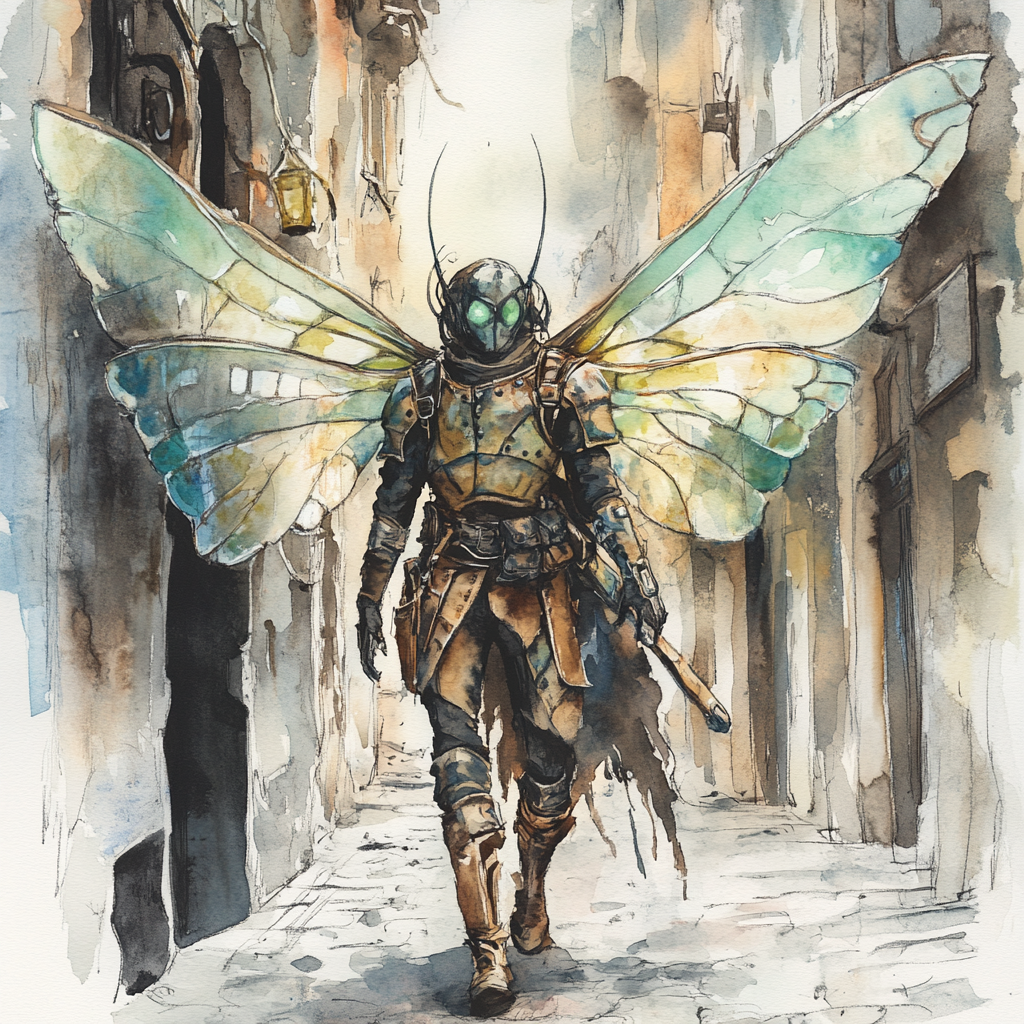 Fairy rogue in leather armor with translucent wings.