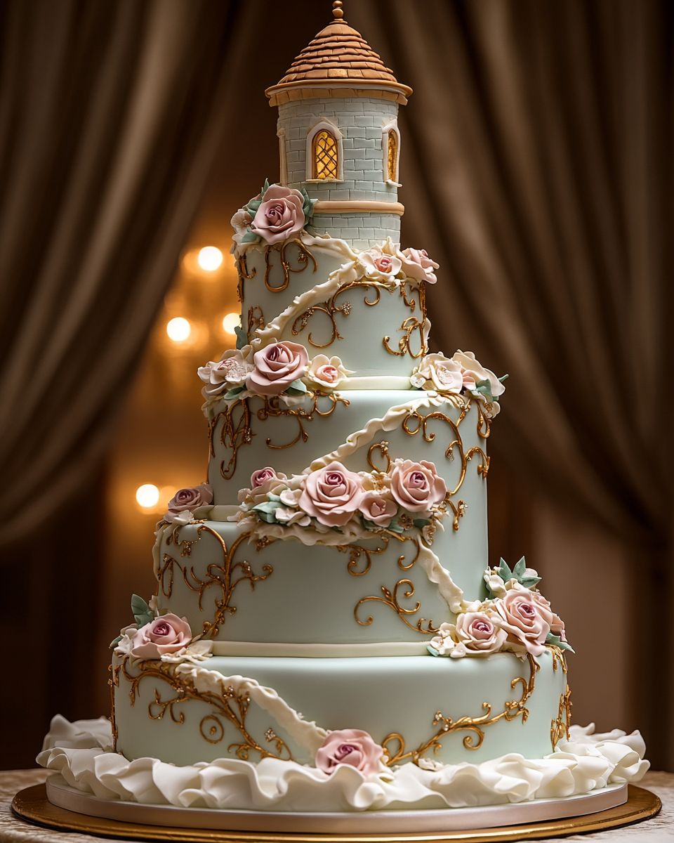 Fairytale Tower Wedding Cake with Fancy Details