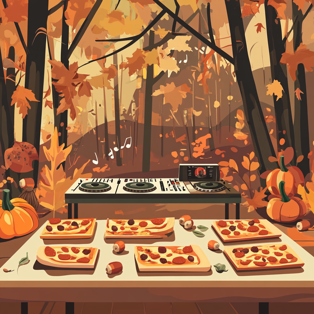 Fall Pizza Party with DJ Booth and Decorations