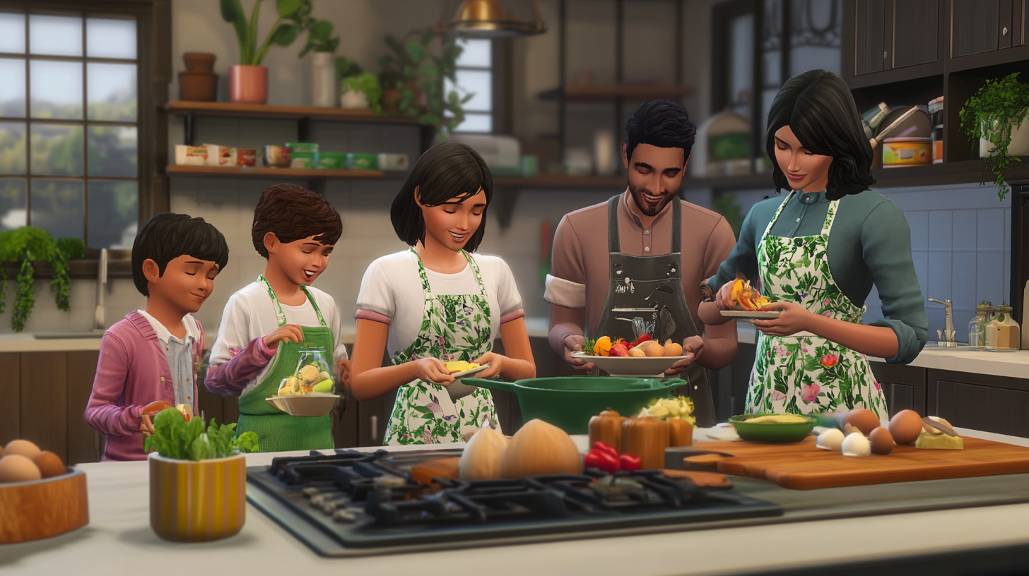 Family Cooking Together in a Bright Kitchen