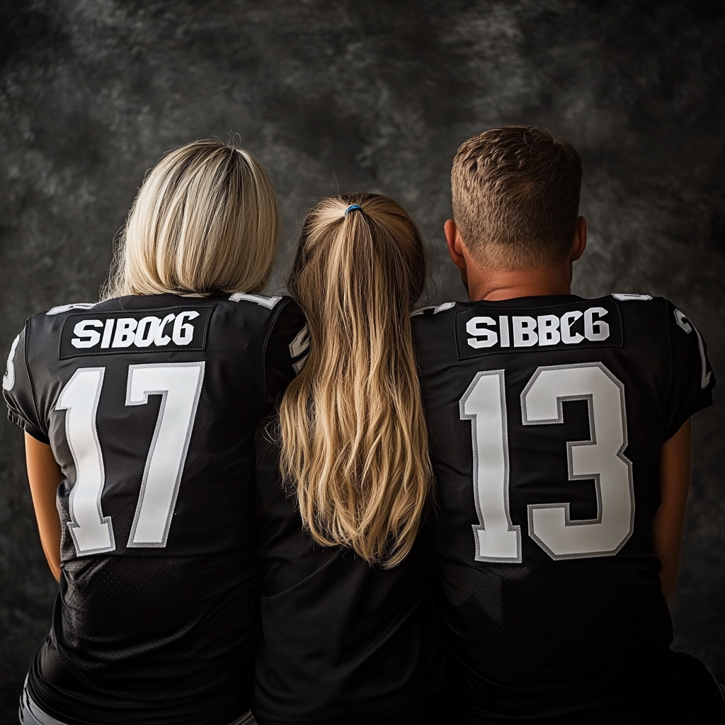 Family wearing Raiders jerseys with last name Siblock.