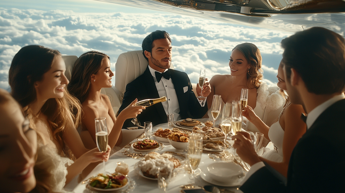 Famous actor on luxurious jet with women partying