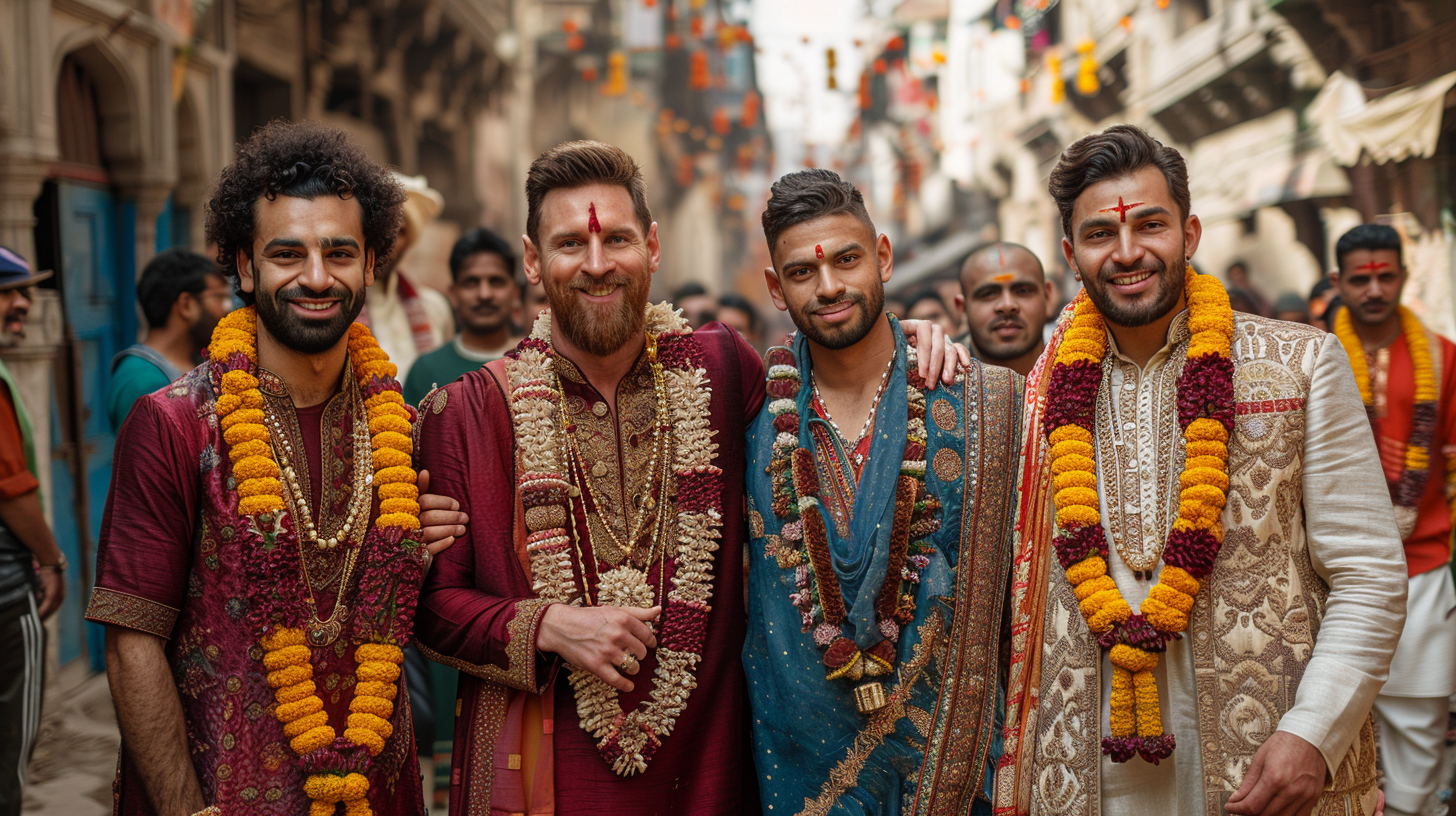 Famous footballers in Indian attire celebrate Ganesh festival.