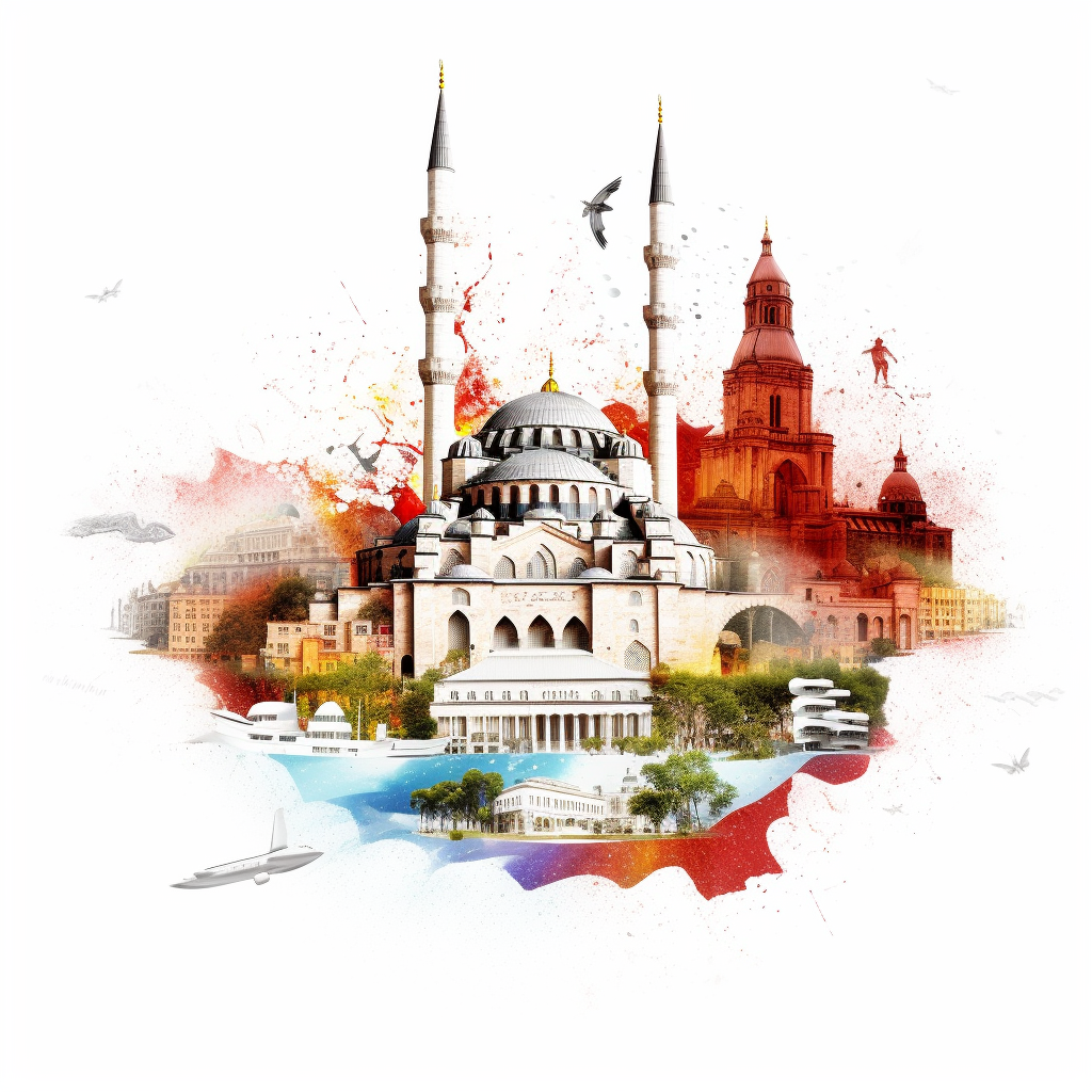 Famous tourist attractions of Turkey collage on white background