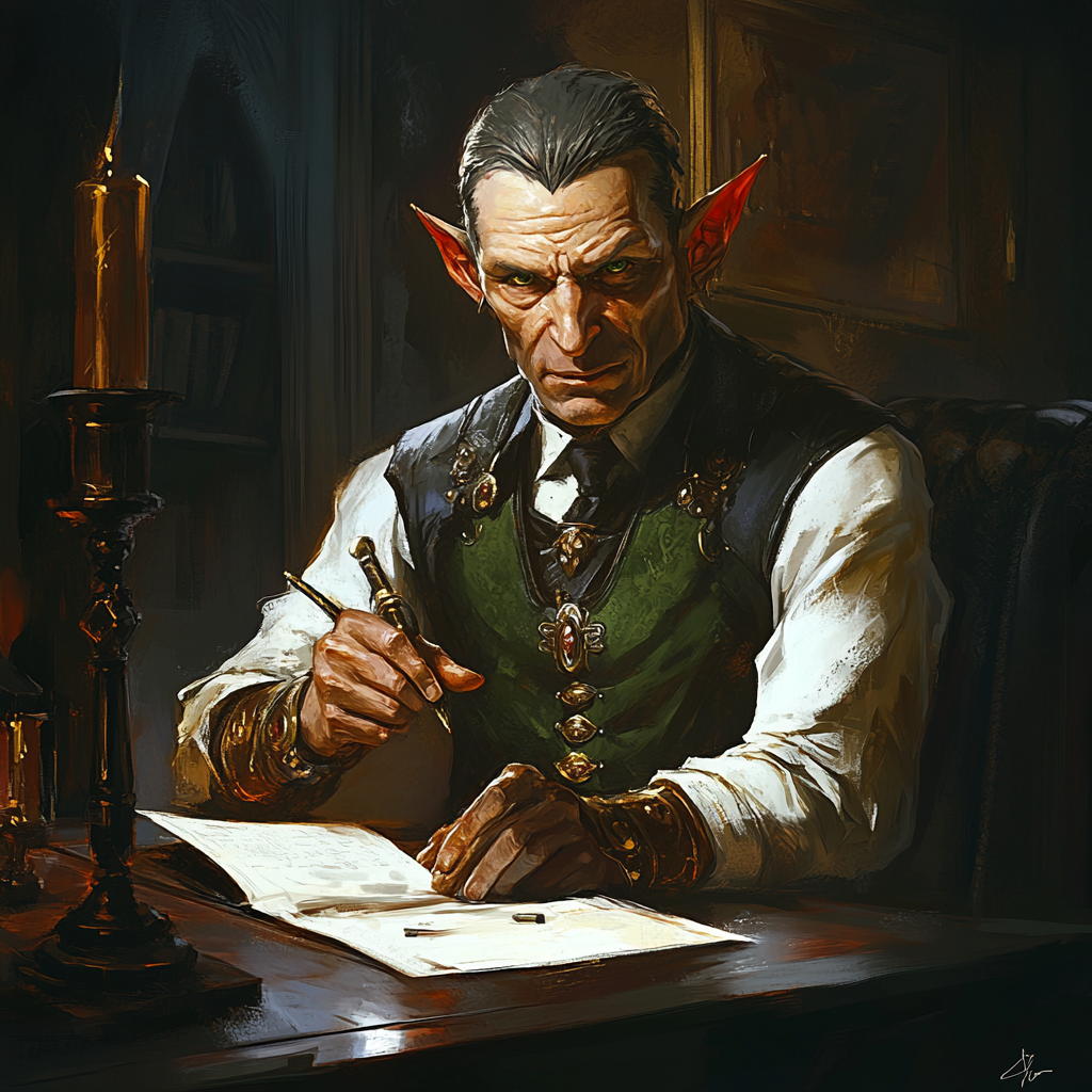 Fantasy Character Art: Mysterious High-Elf Accountant J. Archibad 