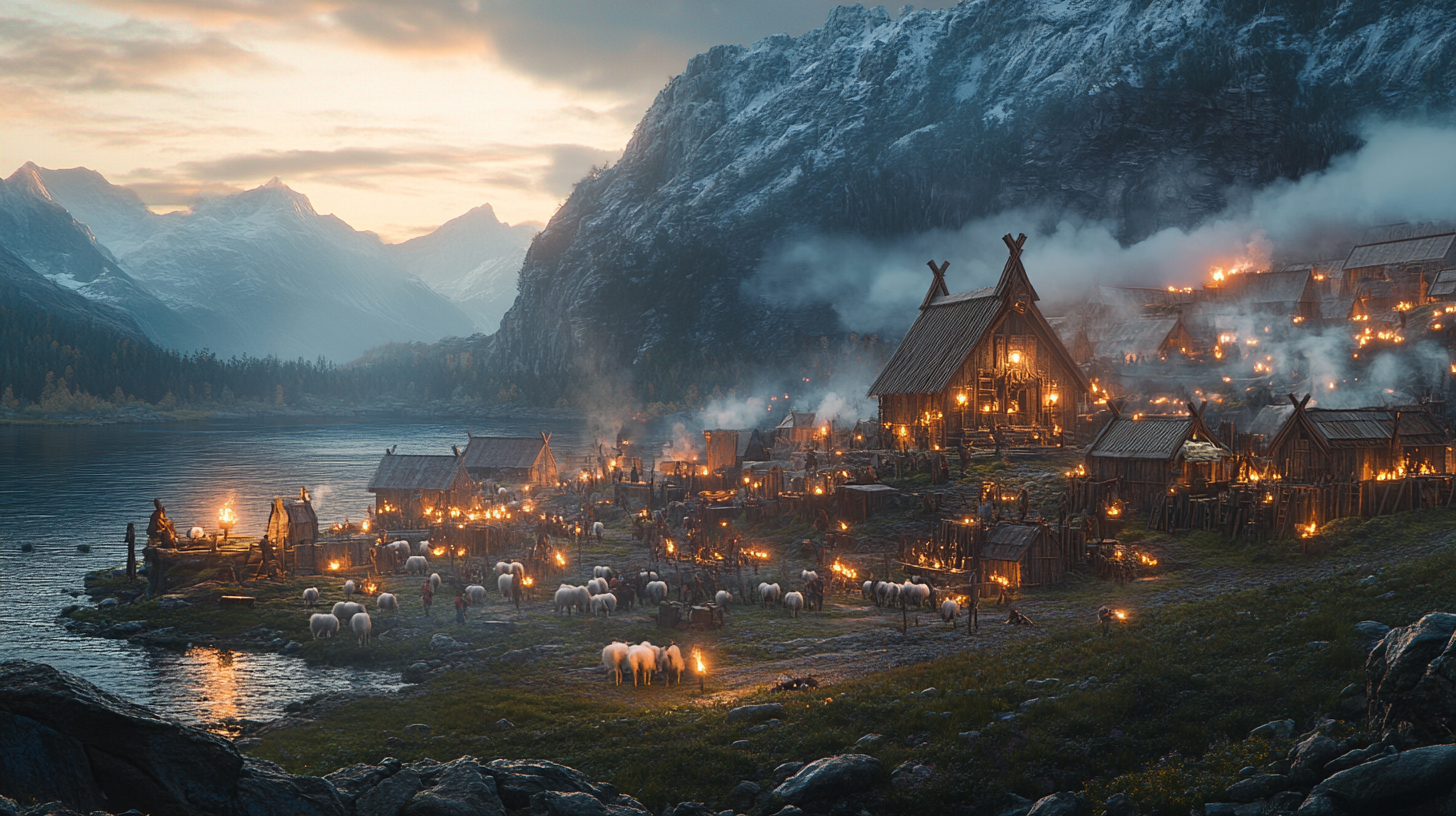 Fantasy D&D universe movie, fortified viking village defended.