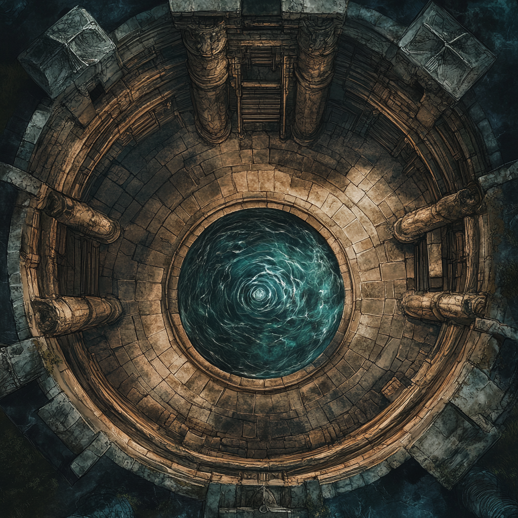 Fantasy DND battlemap: Chamber with Sebek statue and murals.