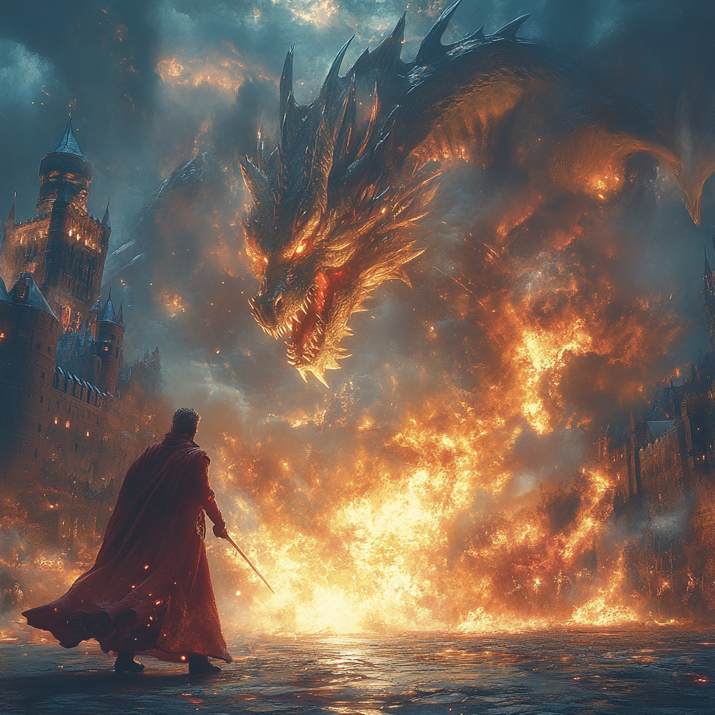 Fantasy Wizard and Witch Battle with Dragons and Castle