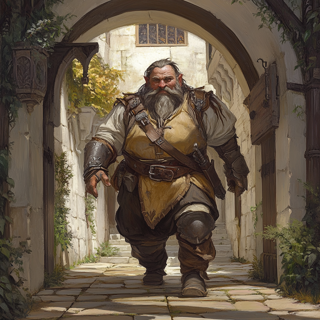 Fantasy art featuring refined dwarf in upscale clothing.