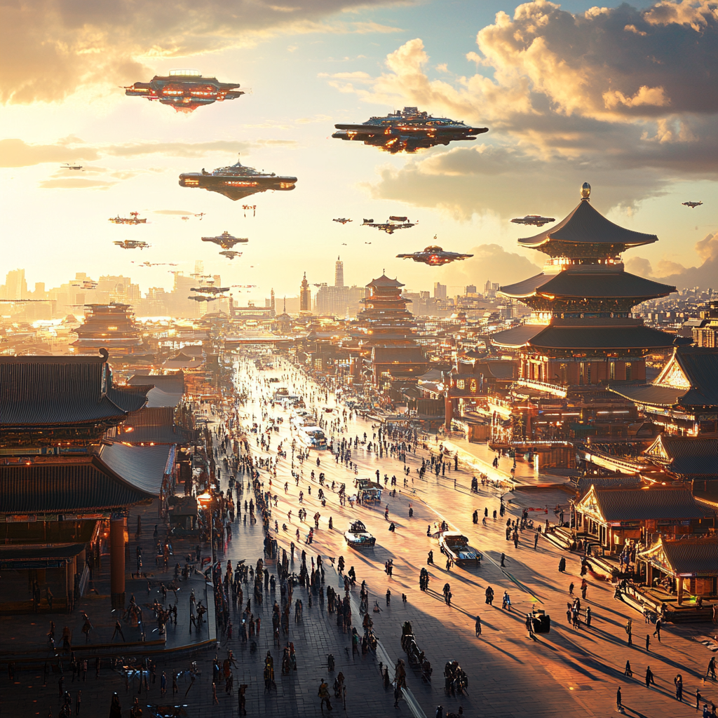 Fascinating 7000s Beijing City Lights 3D Rendering