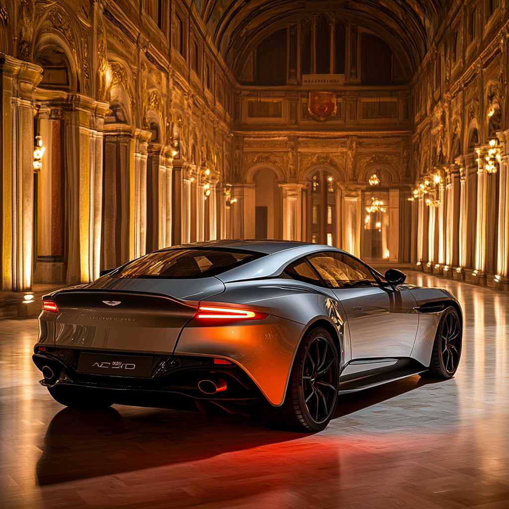 Fashion editorial with Aston Martin Vanquish 2024 presentation.