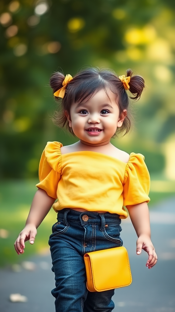 Fashionable Young Child Strutting Confidently in Park