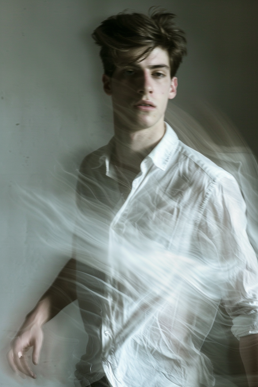 Fashionable Young Man in White Shirt Movements, Dynamic.