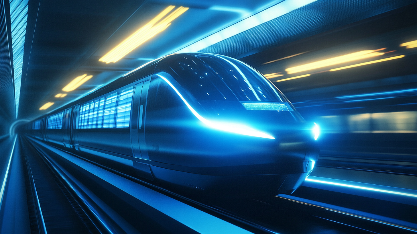 Fast futuristic electric train with stylish sustainable design.