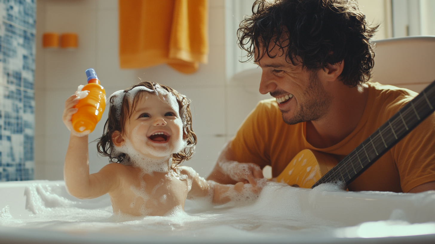 Father and Daughter Bathtub Jam Session