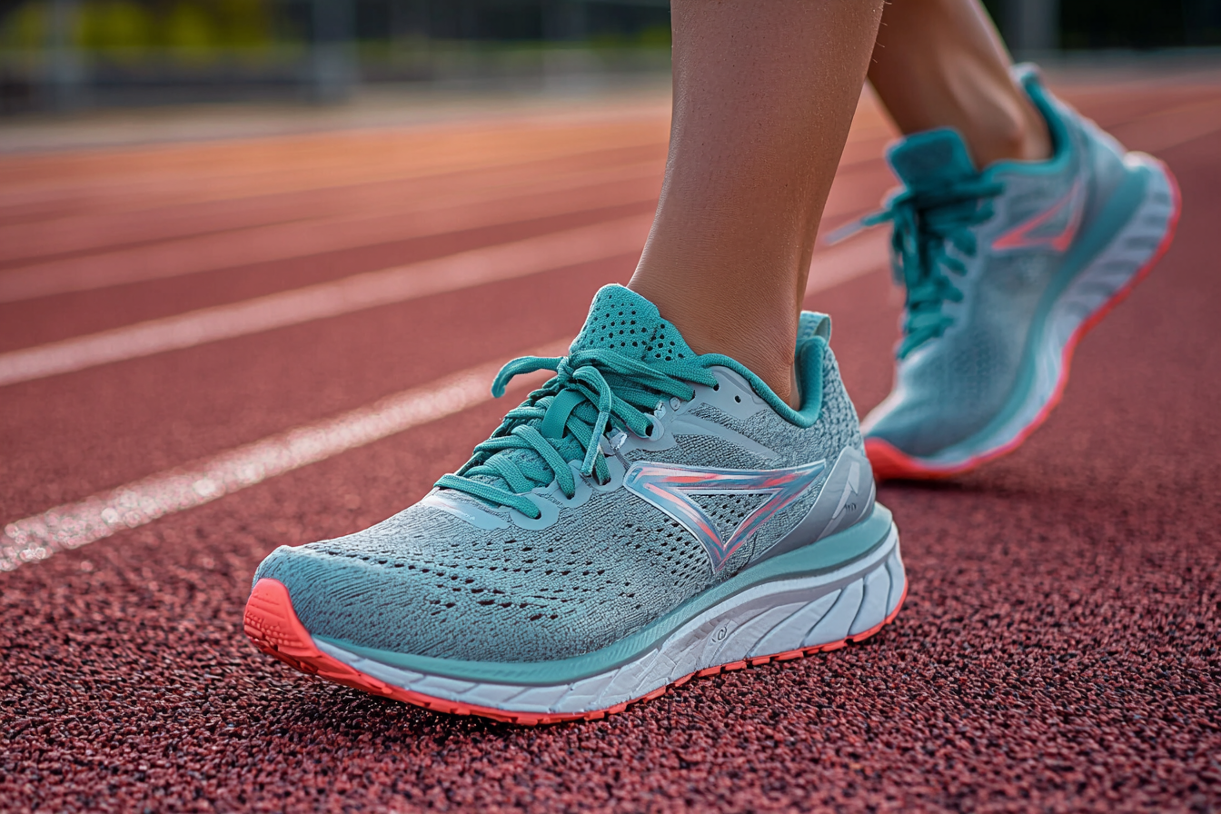 Feet in Running Shoes on a Track Close-up