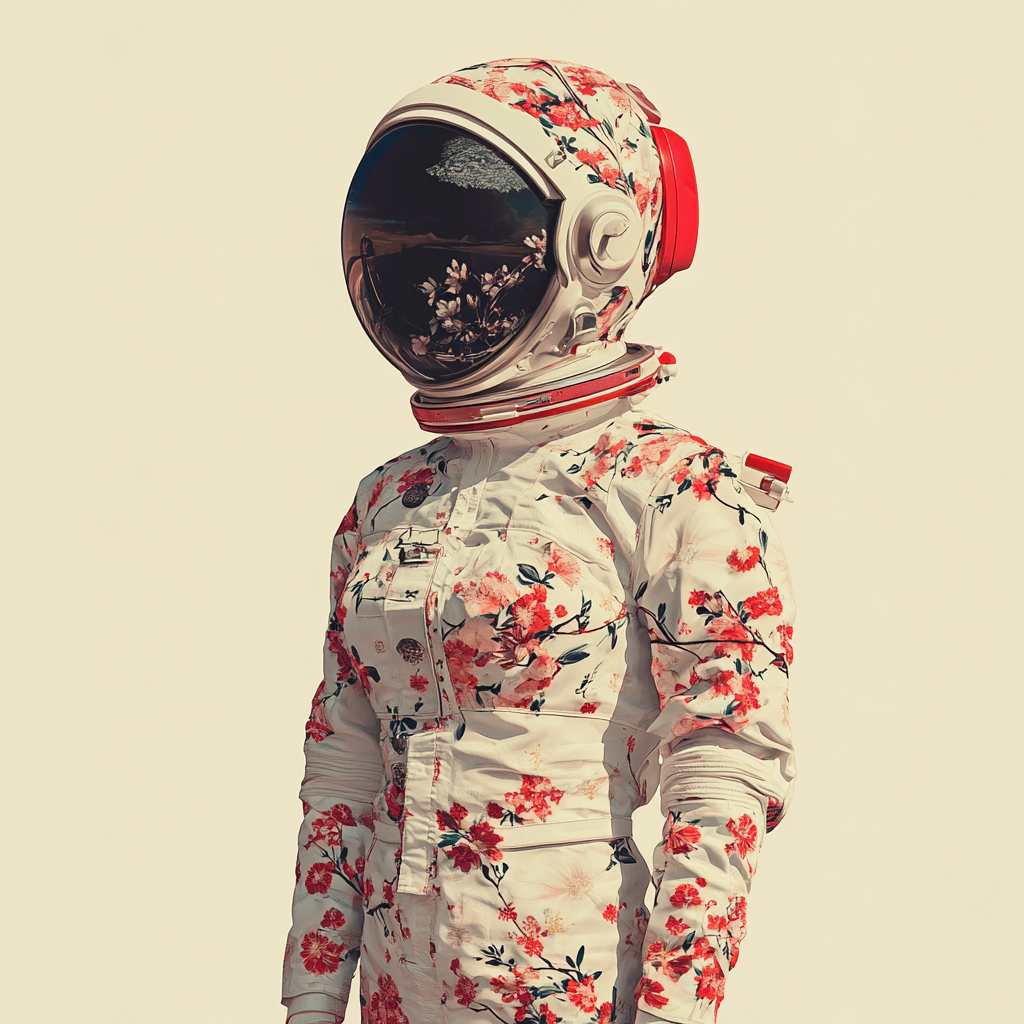 Female Astronaut in Japanese Floral-patterned Suit