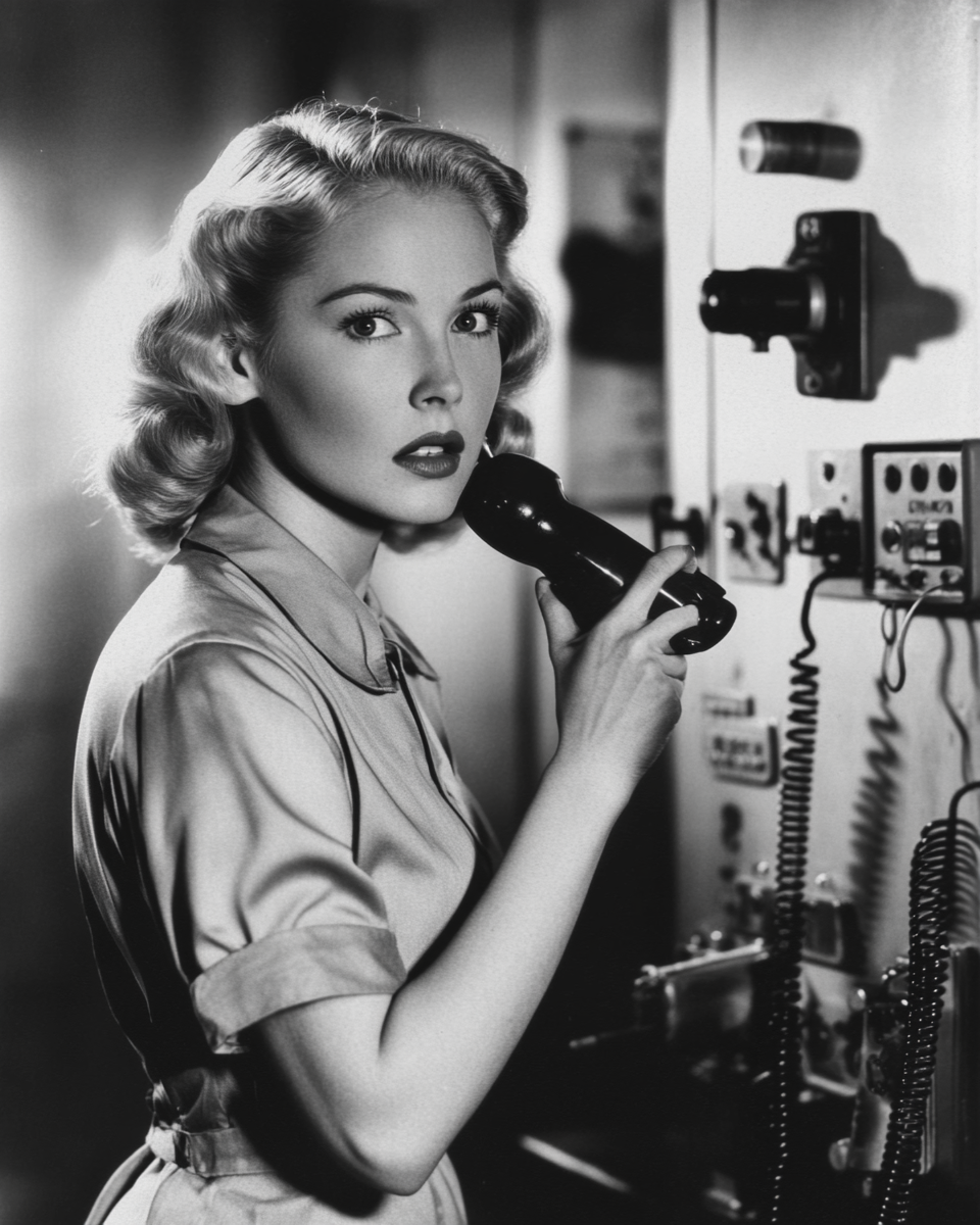 Female Nurse Commander with Field Telephone in Hospital Interrogation Room