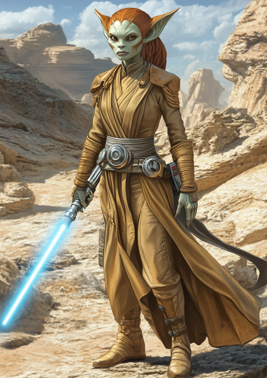 Female Twi'lek Jedi Master Cartoon Portrait, Star Wars