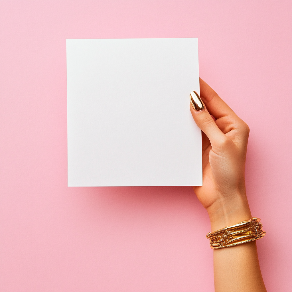 Female hand holding white post it note