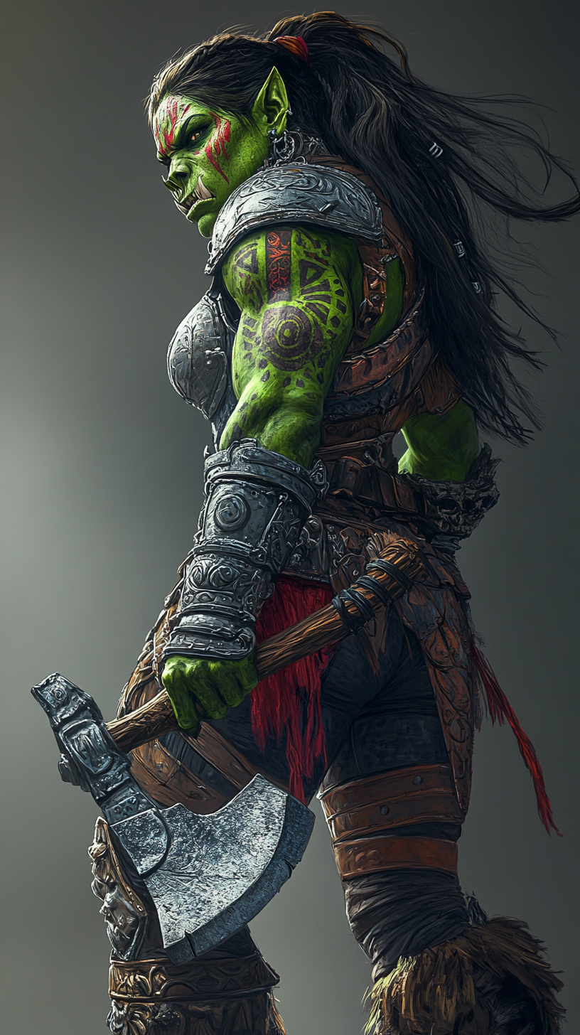 Fierce Female Orc Warrior Fantasy Art 9:16