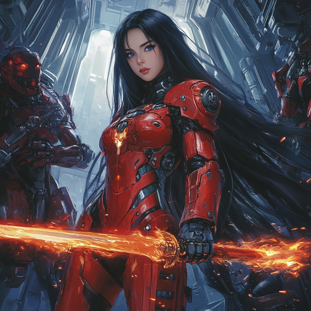 Fierce female warrior battles in sci-fi game