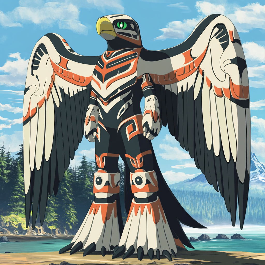 Final form Pokémon: totem pole design, eagle-orca blend.