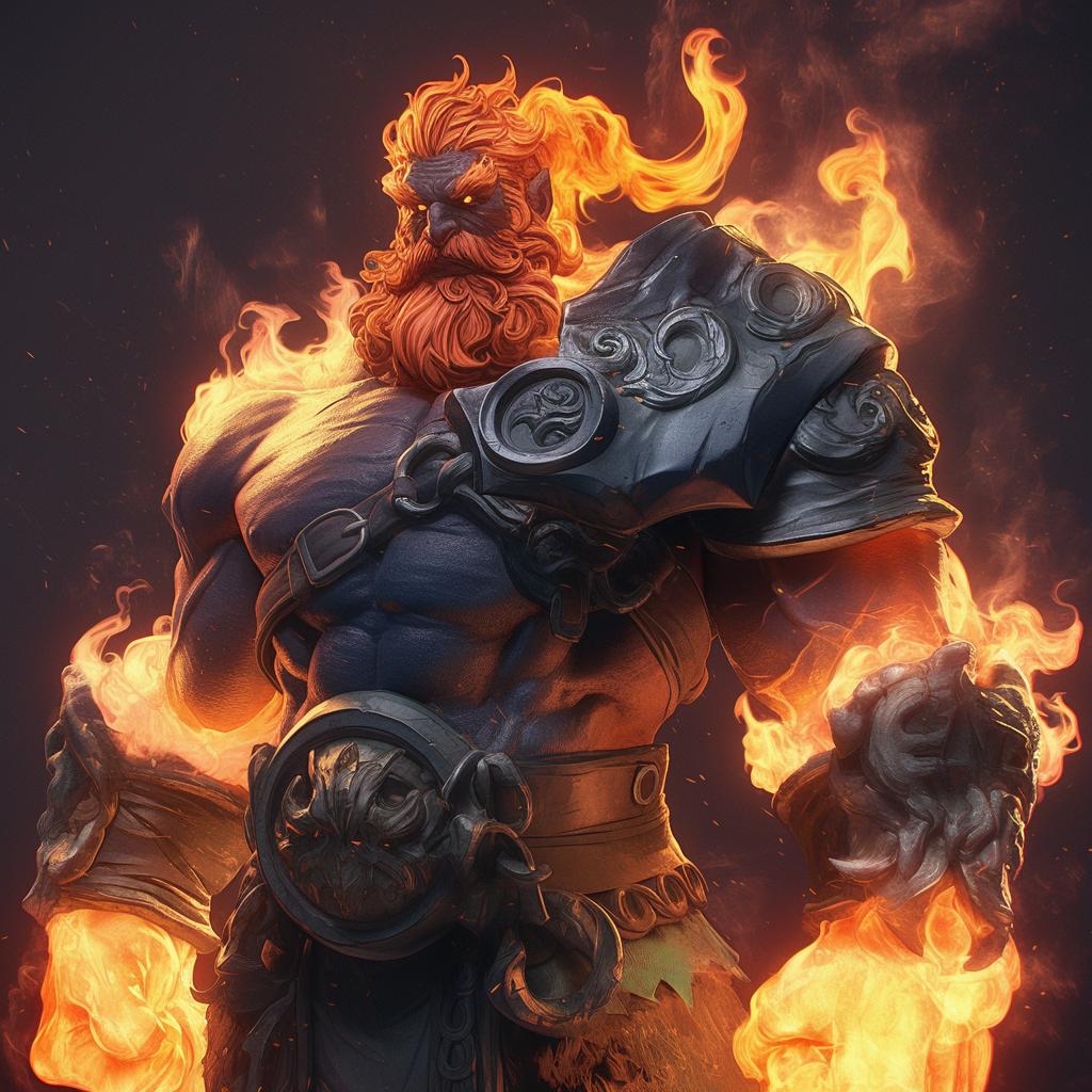 Fire giant Heat Miser in epic warrior pose