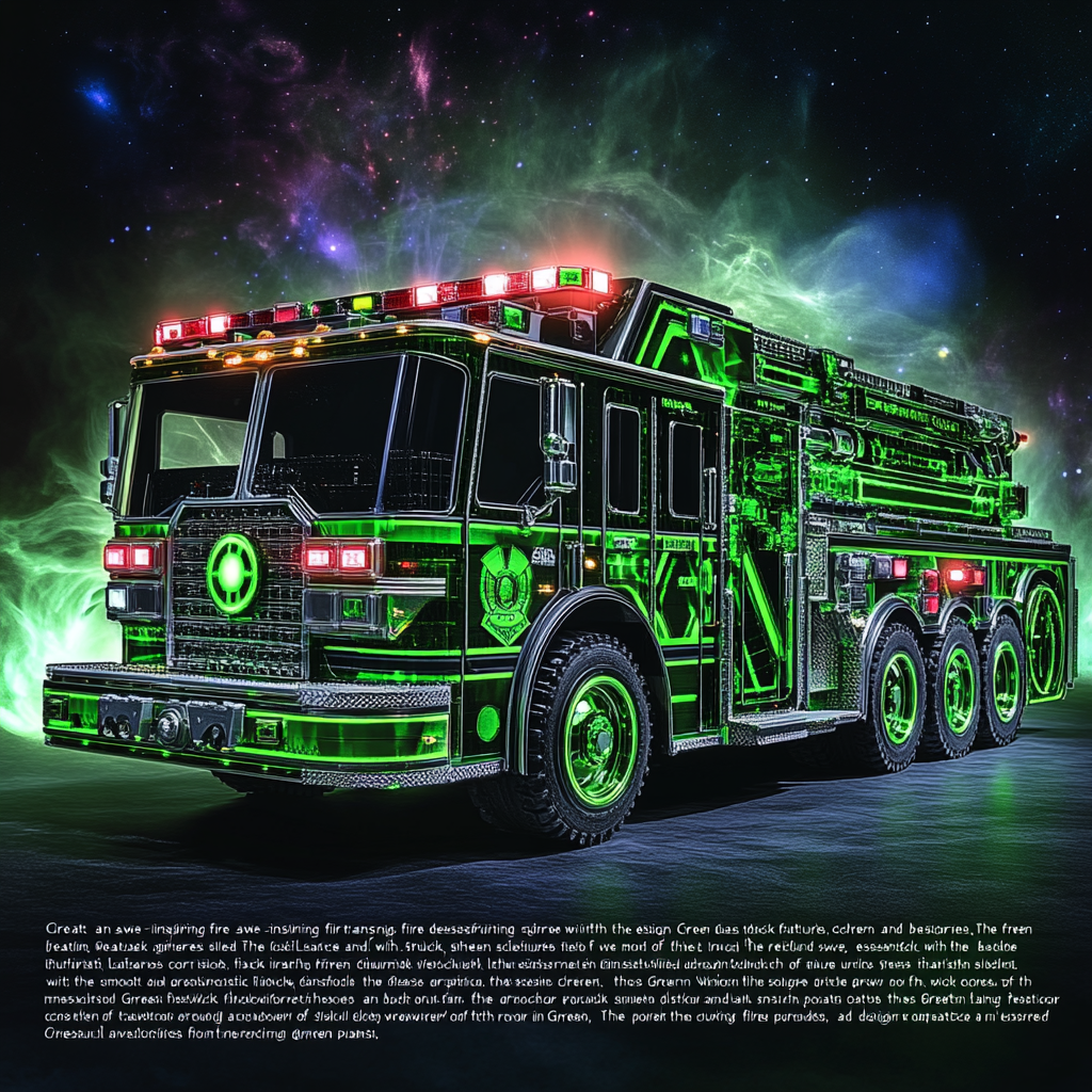 Fire truck transformed with Green Lantern design and essence.