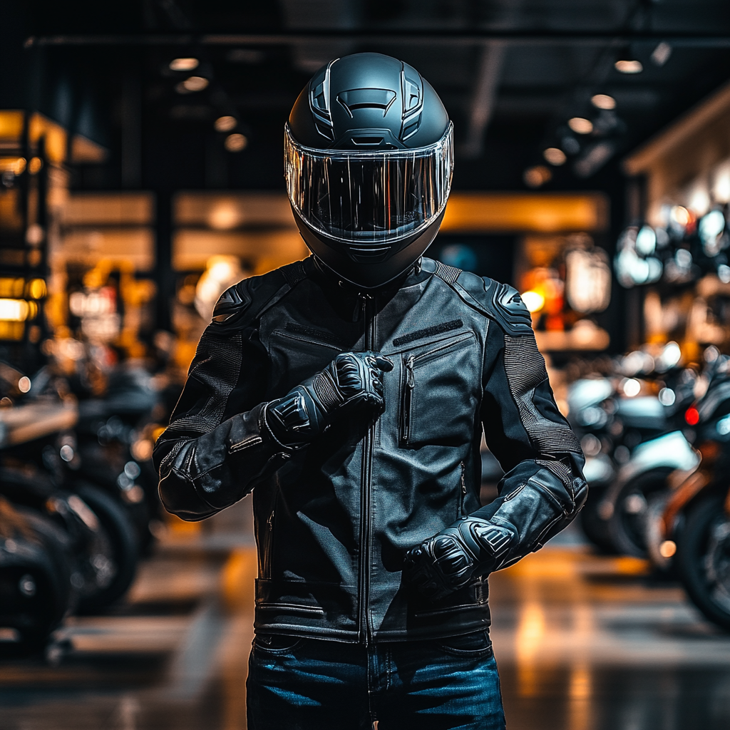 First time in motorcycle gear at modern shop