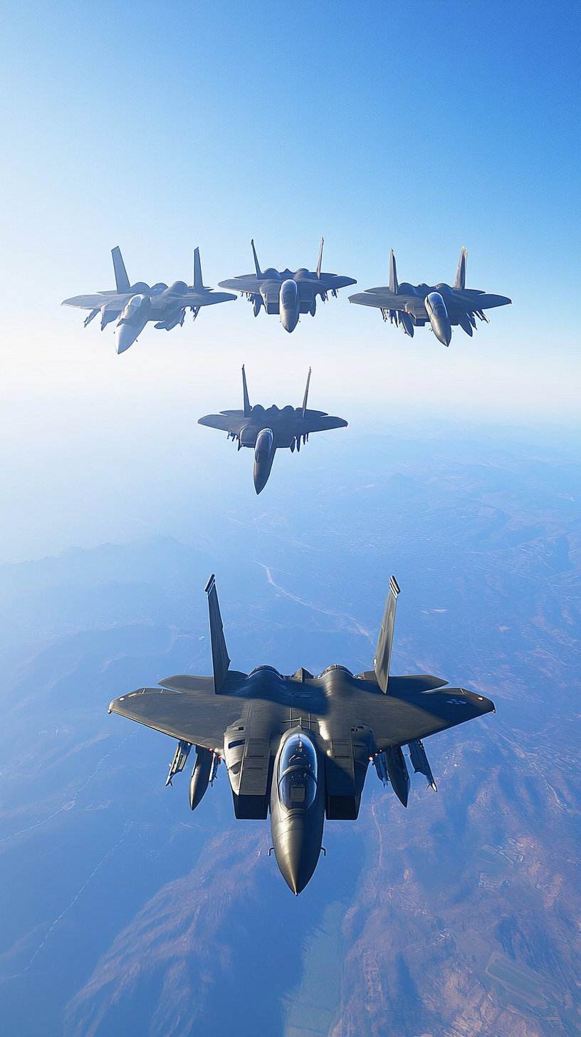 Five F-15s against one F-22 Raptor in dogfight.