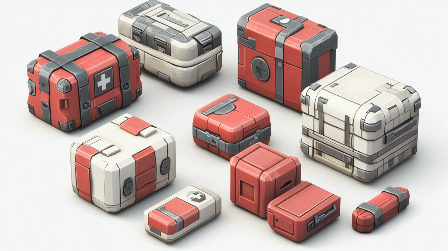 Five detailed 3D health packs for games