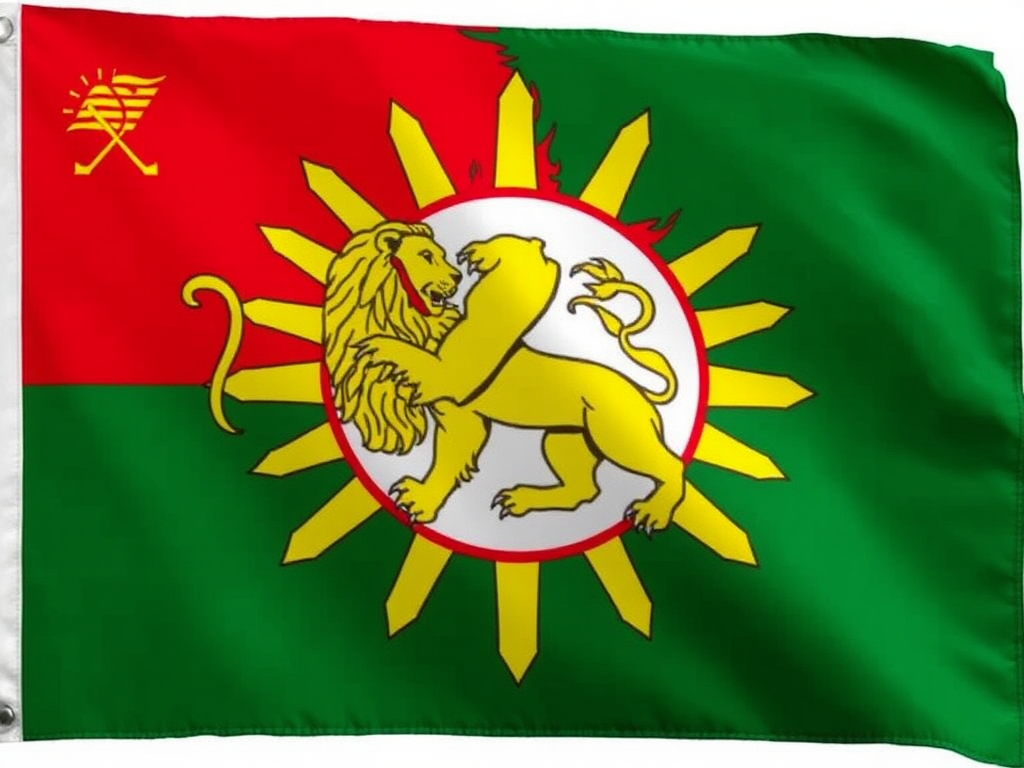 Flag of King Reza Pahlavi with Lion and Sun.