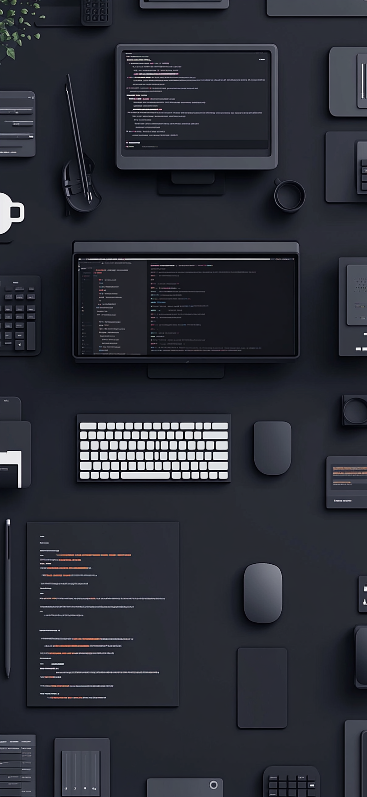 Flat Lay with Computer Icons on Dark Background