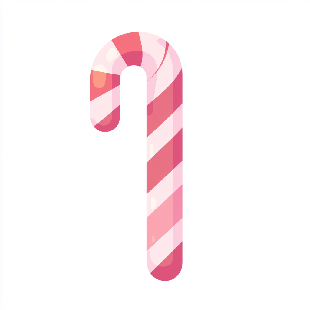 Flat cartoon candy cane with muted colors on white background.