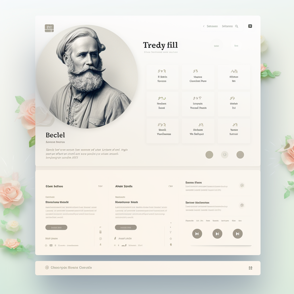 Flat design profile page for memorials website, white background