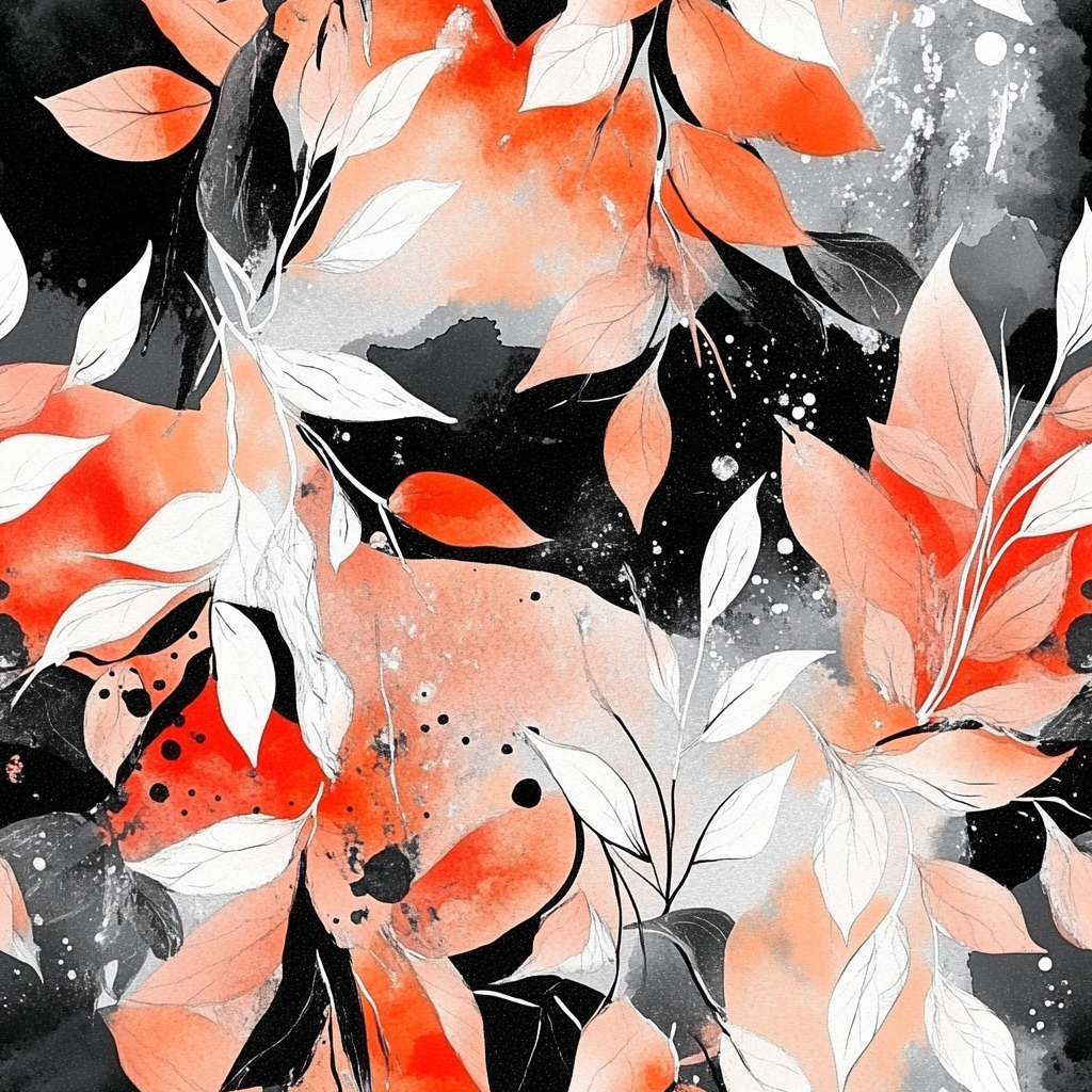 Floral Pattern with Leaves in Watercolor Style