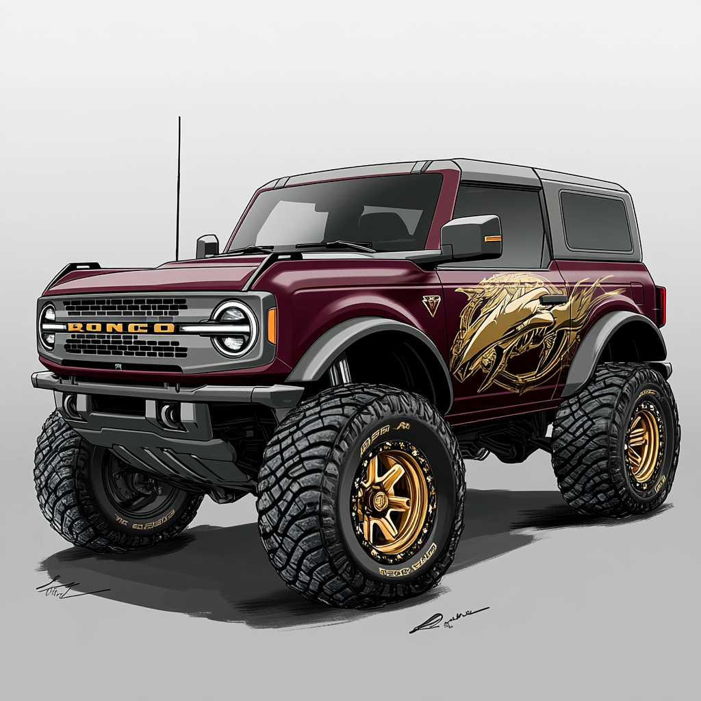 Florida Seminoles inspired design for grey Ford Bronco.