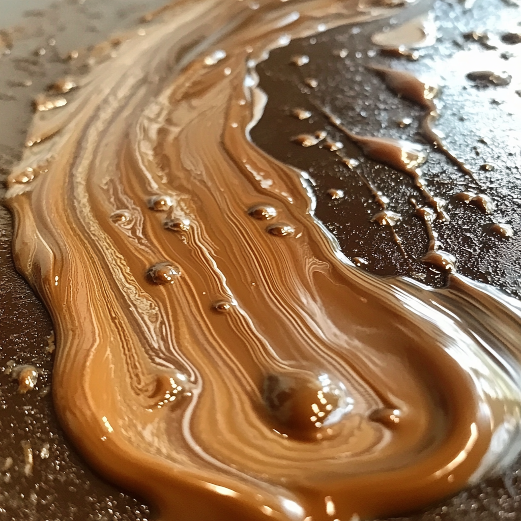 Flowing chocolate creating beautiful rippling patterns