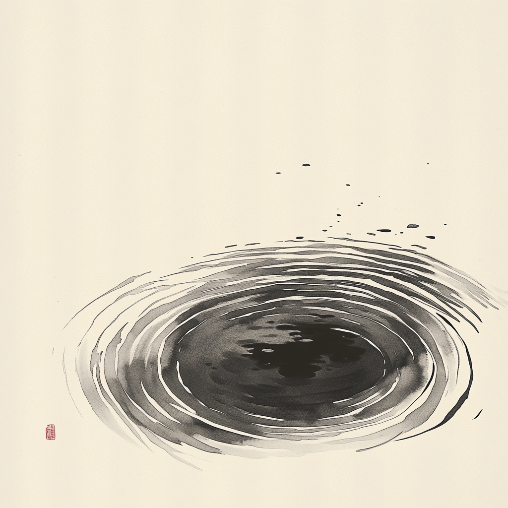 Flowing water in calming minimalist ink style